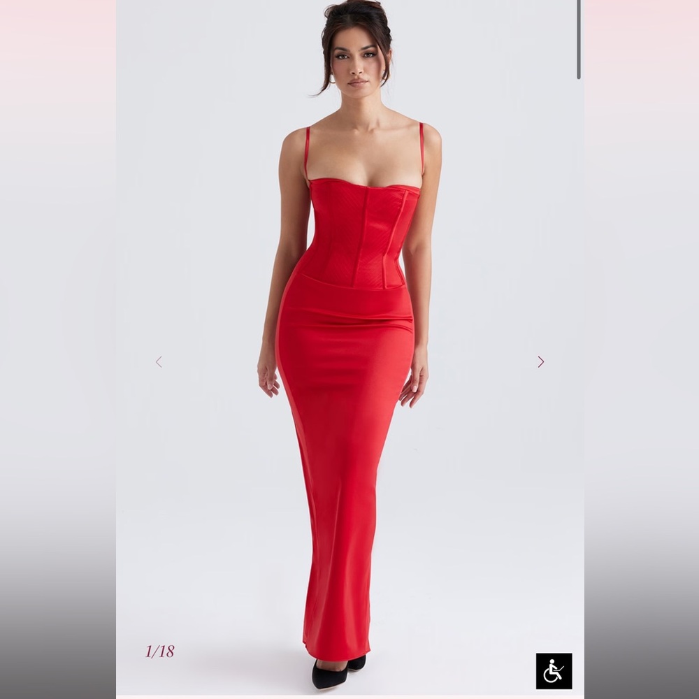 SHANI Red Satin Corset Maxi Dress - Picture 2 of 8
